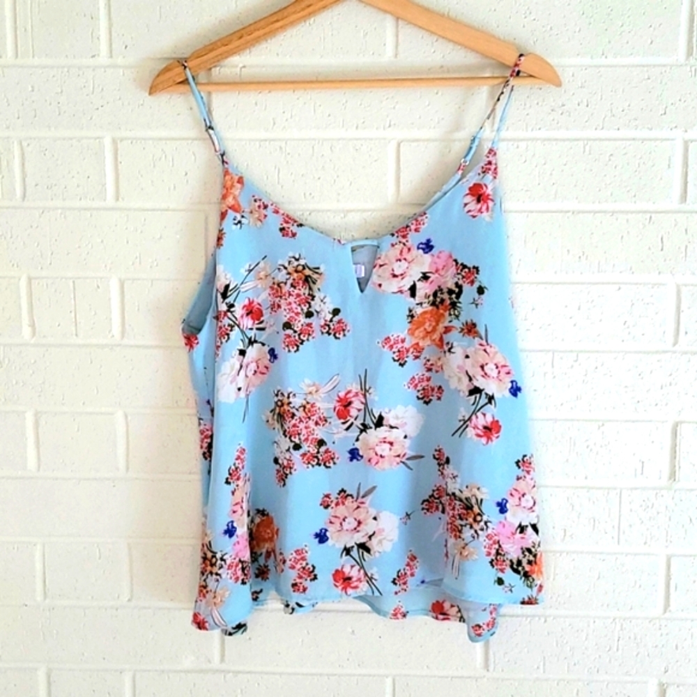 LUSH Blue Lined Polyester Spaghetti Strap Floral Scoop Neck Camisole